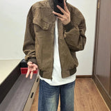 Autumn Winter New Fashion Men's American Vintage High Street Solid Color Baseball Uniform Zipper Casual Trendy Jacket Male Tops