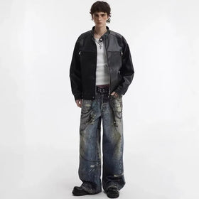 New Motorcycle Leather Jackets High End Men Handsome Coat American Style Vintage Street Zipper PU Leather Jacket Couples Clothes