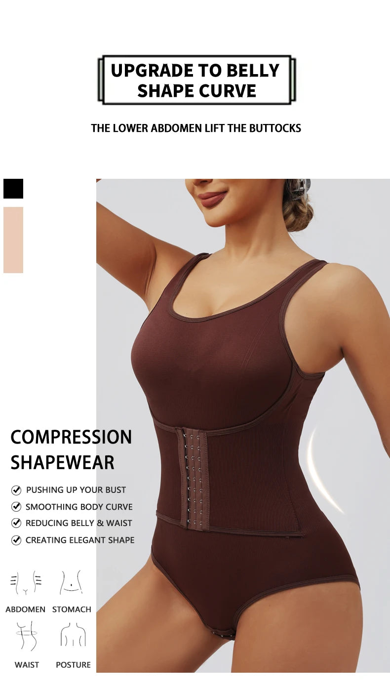 Women Bodysuit Shapewear with Hooks Belts Tummy Control Fajas Body Shaper Waist Trainer Belly Slimming Cincher Corset Tops