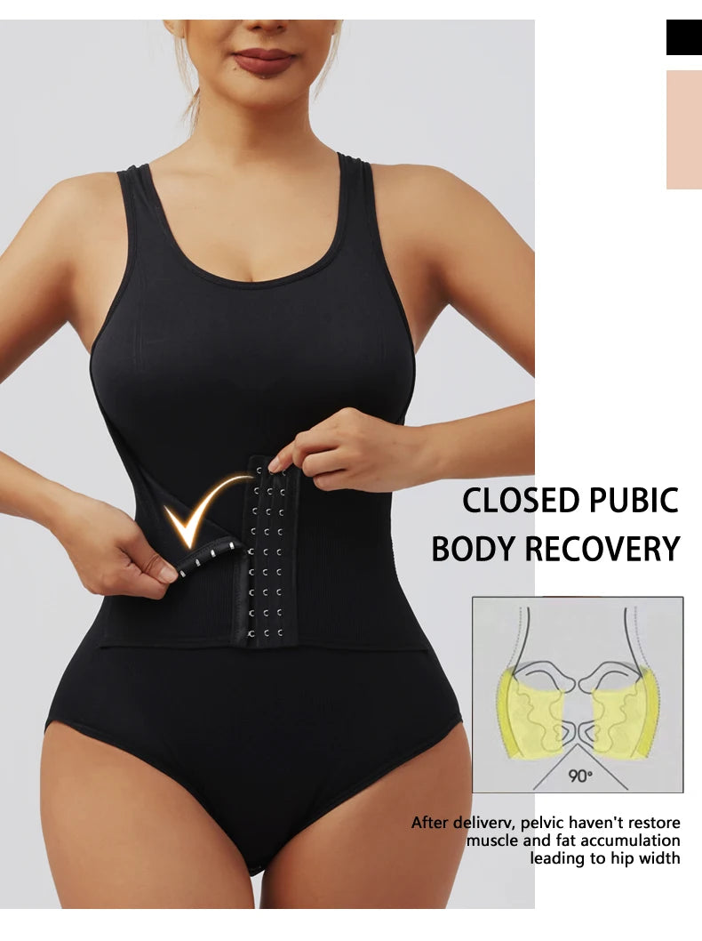 Women Bodysuit Shapewear with Hooks Belts Tummy Control Fajas Body Shaper Waist Trainer Belly Slimming Cincher Corset Tops