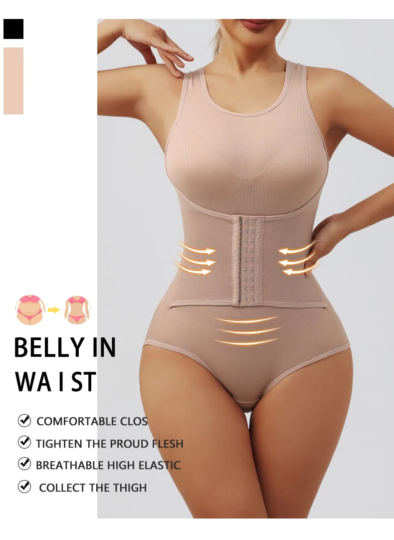 Women Bodysuit Shapewear with Hooks Belts Tummy Control Fajas Body Shaper Waist Trainer Belly Slimming Cincher Corset Tops