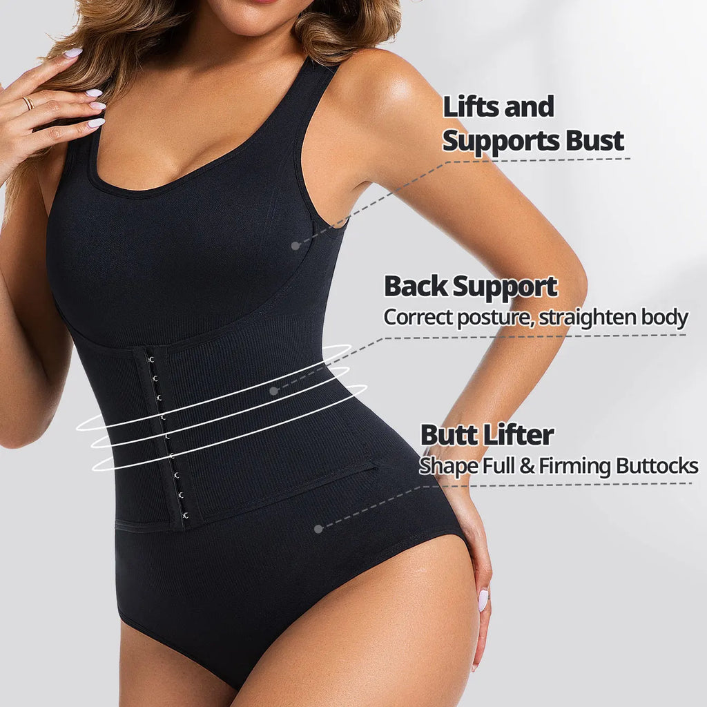 Women Bodysuit Shapewear with Hooks Belts Tummy Control Fajas Body Shaper Waist Trainer Belly Slimming Cincher Corset Tops