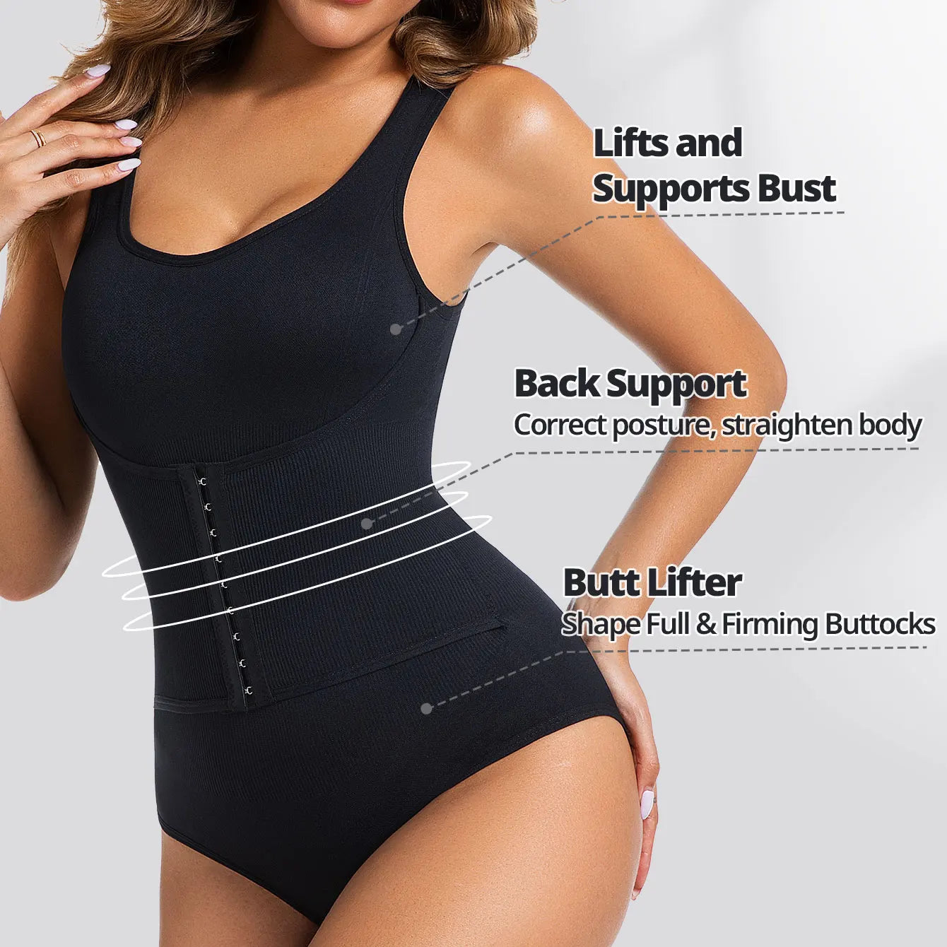 Women Bodysuit Shapewear with Hooks Belts Tummy Control Fajas Body Shaper Waist Trainer Belly Slimming Cincher Corset Tops