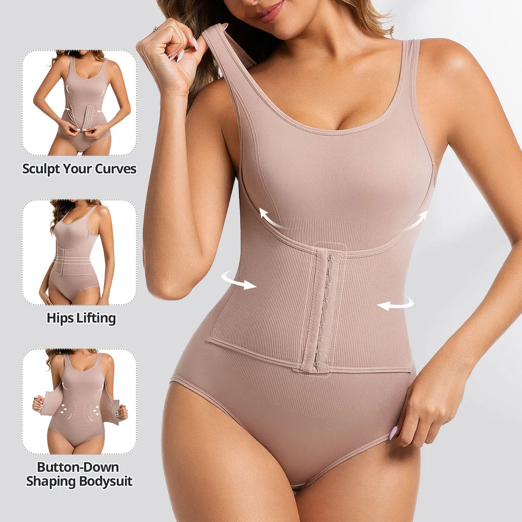 Women Bodysuit Shapewear with Hooks Belts Tummy Control Fajas Body Shaper Waist Trainer Belly Slimming Cincher Corset Tops
