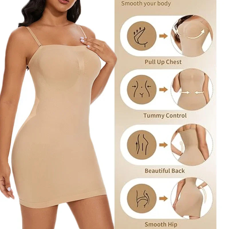 Women Shapewear Strapless Full Slip On belly Control Dresses Seamless Body Shapers Slides Sweater Compression Bodysuits