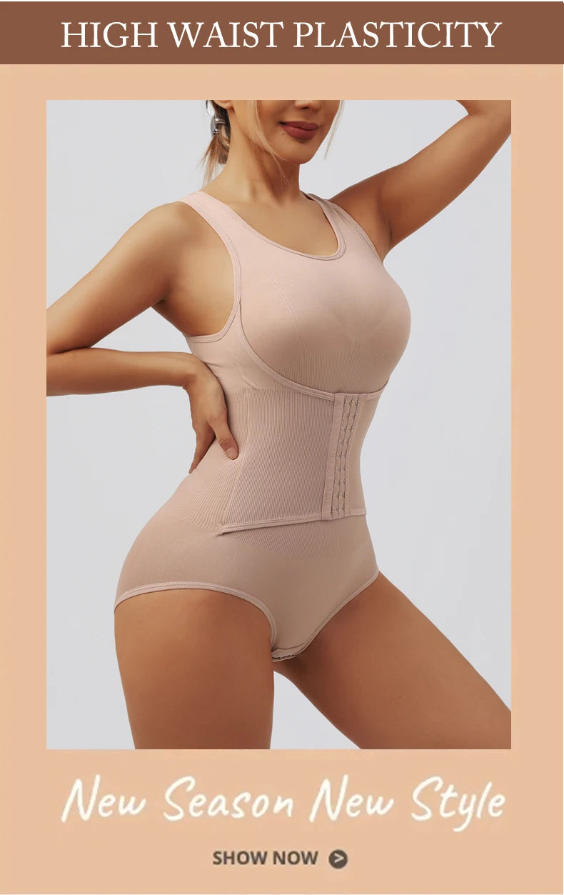 Women Bodysuit Shapewear with Hooks Belts Tummy Control Fajas Body Shaper Waist Trainer Belly Slimming Cincher Corset Tops