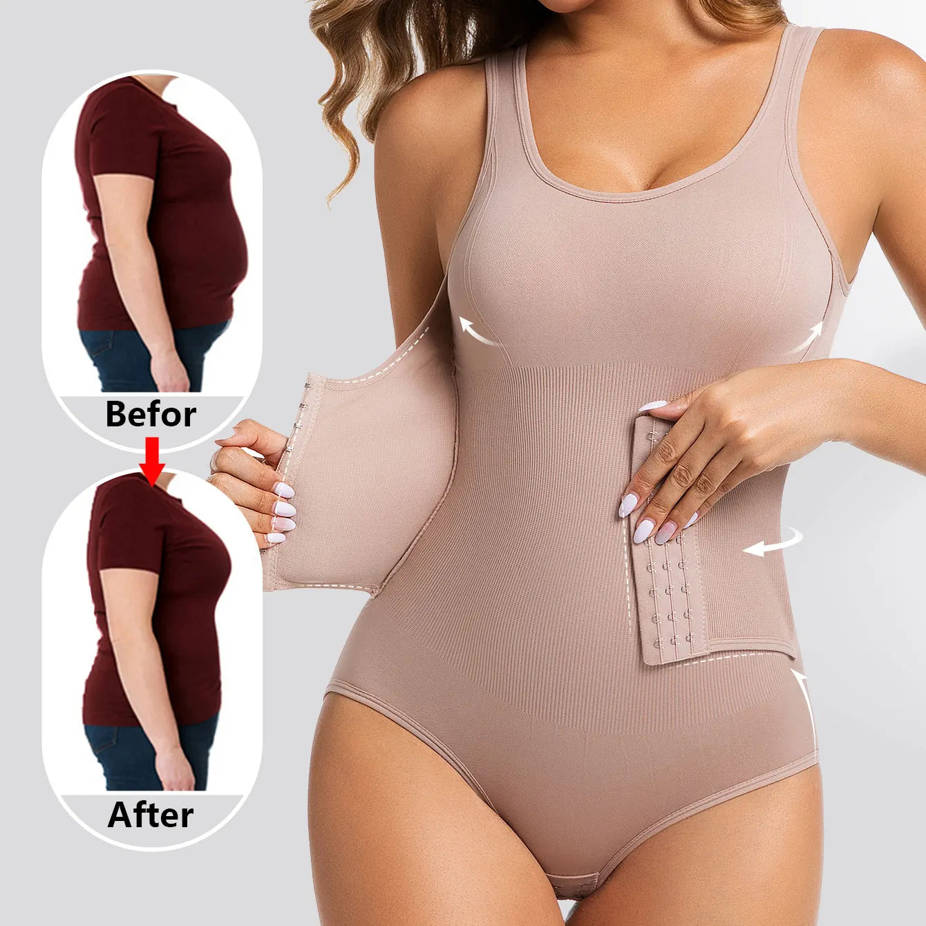 Women Bodysuit Shapewear with Hooks Belts Tummy Control Fajas Body Shaper Waist Trainer Belly Slimming Cincher Corset Tops